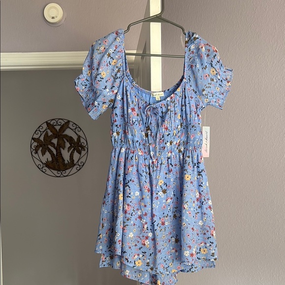 Derek Heart Blue Floral Mini Dress This is a romper! Size Junior L - Picture 1 of 6